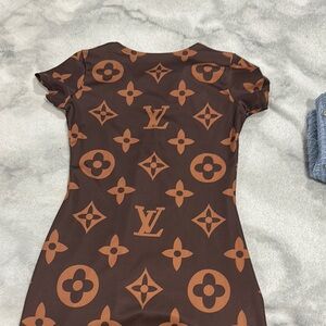 Louis Vuitton Tan and Brown Puff Sleeve Mini Dress